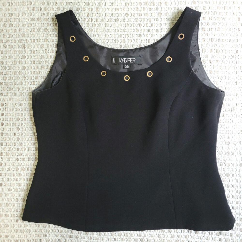 Kasper Womens 10P Petite Black Sleeveless Top Rivets Blouse Tank Top Goth Grunge